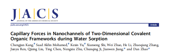 Capillary forces in nanochannels of two-dimensional covalent organic frameworks during water sorption